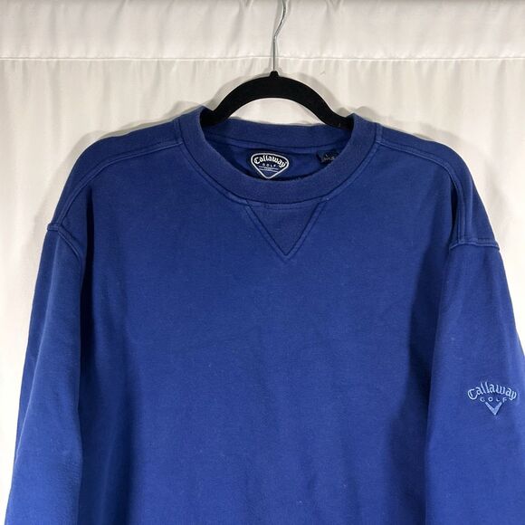 Callaway Golf Sweater Men's Large Blue Crew Neck Cotton Blend Pullover - Picture 2 of 7